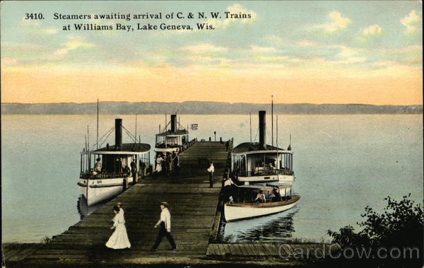 Steamers awaiting arrival of C & NW Trains at Williams Bay Lake Geneva Wisconsin