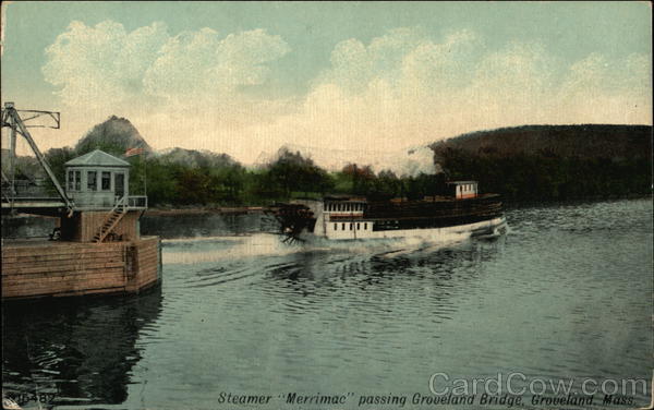 Steamer Merrimac passing Groveland Bridge Massachusetts