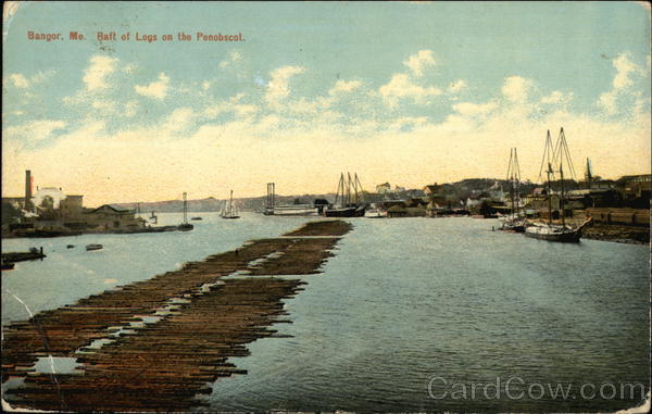 Raft of Logs on the Penobscot Bangor Maine