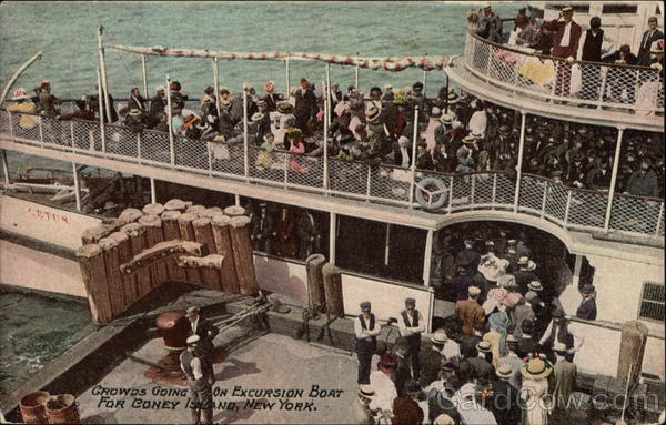 Cetus Crowds Going On Excursion Boat for Coney Island New York