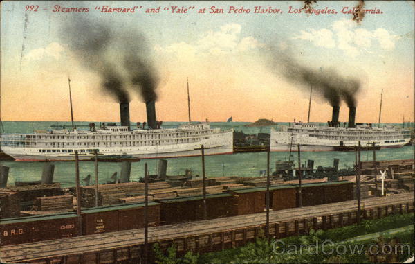 Steamers Harvard and Yale at San Pedro Harbor Los Angeles California