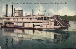 Steamer CW Cowles on the Mississippi River Muscatine, IA Postcard Postcard Postcard