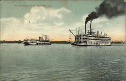 Steamers on the Mississippi River Burlington, IA Postcard Postcard Postcard