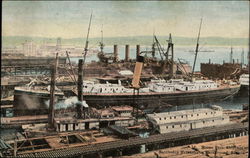 Moran Bros. Shipyard, Battleship Nebraska in Background Seattle, WA Postcard Postcard Postcard