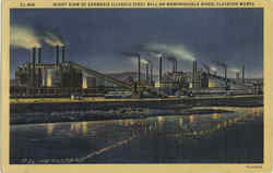 Night View Of Carnegie Illinois Steel Mill Clairton, PA Postcard Postcard