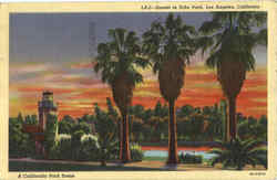 Sunset In Echo Park Los Angeles, CA Postcard Postcard