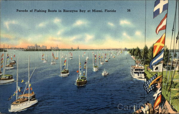 Parade of Fishing Boats in Biscayne Bay Miami Florida