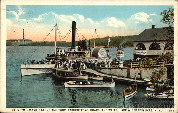 Strs. Mt. Washington and Gov. Endicott at Wharf Lake Winnipesaukee New Hampshire