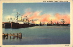 Ships in Harbor at Sunset Corpus Christi, TX Postcard Postcard Postcard
