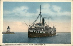 Steamer America Passing Newman Basin Cape Vincent, NY Postcard Postcard Postcard