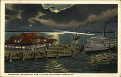 Steamboat Landing and Pier at Night Old Point Comfort, VA Postcard Postcard Postcard