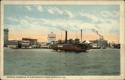 Ferries Crossing to Portsmouth Norfolk, VA Postcard Postcard Postcard