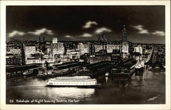 Kalakala at Night Leaving Seattle harbor Washington Postcard Postcard Postcard