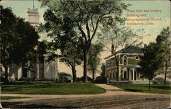 Town Hall and Library Building and Congregational Church Middlebury, CT Postcard Postcard Postcard