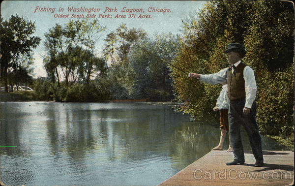 Fishing in Washington Park Lagoon Chicago Illinois