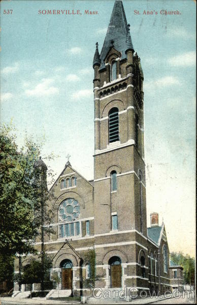 Street View Of St Ann's Church Somerville, Ma Postcard