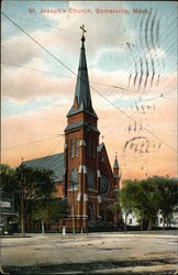 Street View of St Joseph's Church Somerville, MA Postcard Postcard Postcard