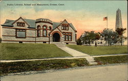 Public Library, School and Monument Groton, CT Postcard Postcard Postcard