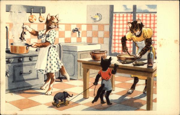 Cats Acting Like Humans In The Kitchen