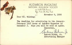 1956 Audobon Magazine Advertising Postcard