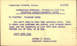 1958 Pomperaug Council, B.S.A Pinewood Derby Postcard