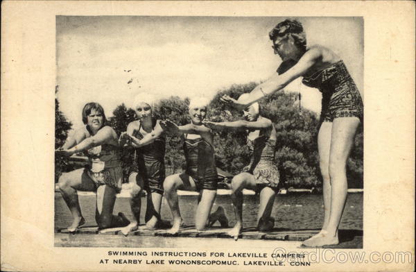 Swimming Instruction for Lakeville Campers at Nearby Lake Wononscopomuc Connecticut