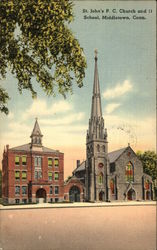 St. John's R. C. Church and 11 School Middletown, CT Postcard Postcard Postcard
