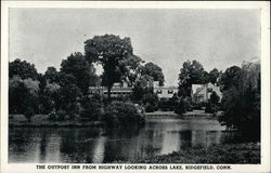 The Outpost Inn from Highway looking across Lake Ridgefield, CT Postcard Postcard Postcard