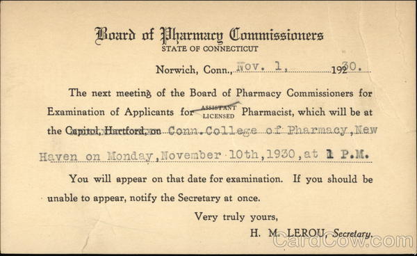 Board of Pharmacy Commissioners. State Of Connecticut