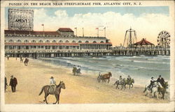 Ponies on the Beach Near Steeplechase Pier Postcard