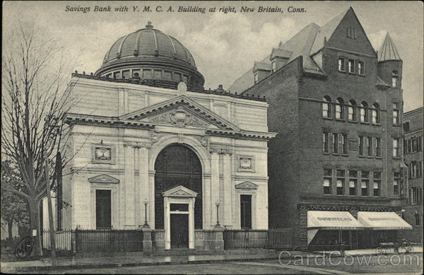 Savings Bank with Y.M.C.A. Building at right New Britain Connecticut