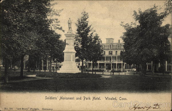 Soldiers' Monument and Park Hotel. Winsted Connecticut