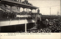 President Roosevelt Speaking from Railroad Station Postcard