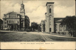 City Hall, Union Square, Looking North Norwich, CT Postcard Postcard Postcard