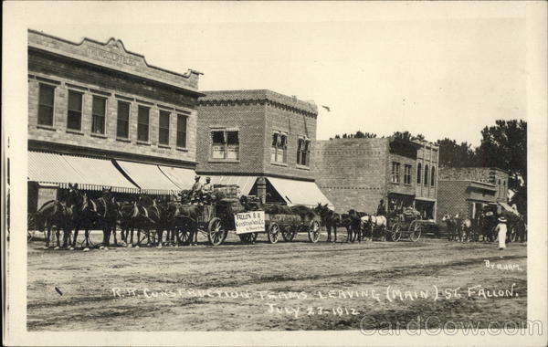 R. R. Construction teams leaving (Main) St. Fallon July 23 - 1912 Nevada