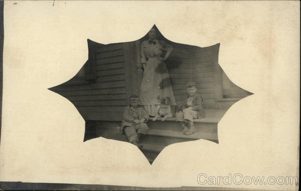 Mother Posing on Porch with Children and Dog Sterling Connecticut
