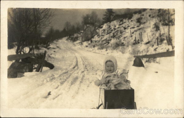 Toddler in Wagon on Snow Children