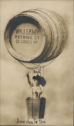 Wm. J. Lemp Brewing Co. Falstaff Woman in Beer Barrel Balloon St. Louis, MO Advertising Postcard Postcard Postcard