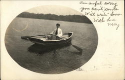 Woman in Boat on Water Marlborough, CT Postcard Postcard Postcard