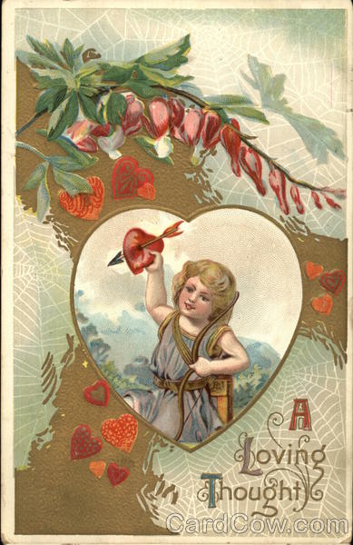 Cupid in a Heart with Flowers and Spiderwebs