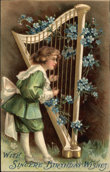 Child Playing Harp Ellen Clapsaddle Birthday