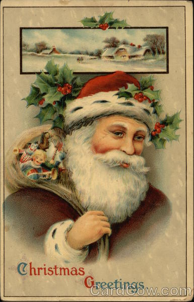 Christmas Greetings - Santa Claus with Sack of Toys