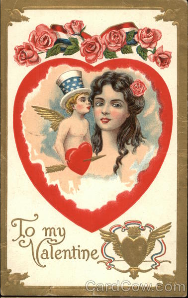 Patriotic Cupid with Woman in Heart