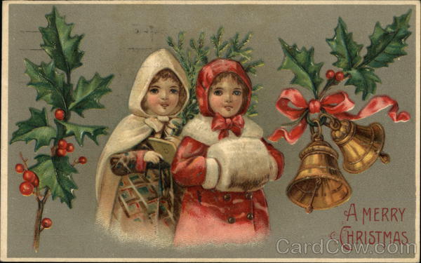 Two Girls Dressed for Winter, Holly, Bells Children
