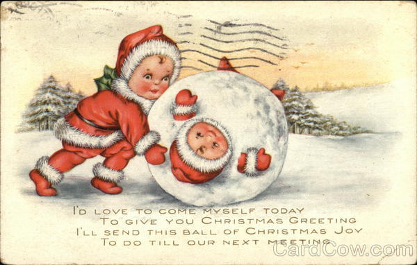 Two Children Rolling Snow Ball