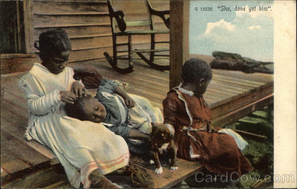 Black Children Sitting on Porch Black Americana