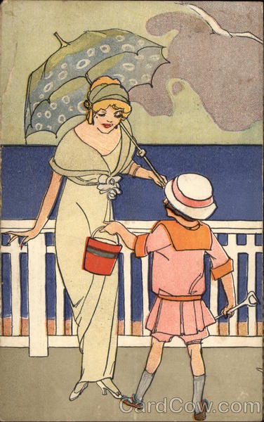 Hydegrade Art Deco Woman with Child at Boardwalk Advertising