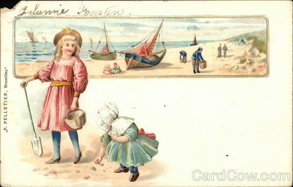 Two Girls Playing at the Seaside Children