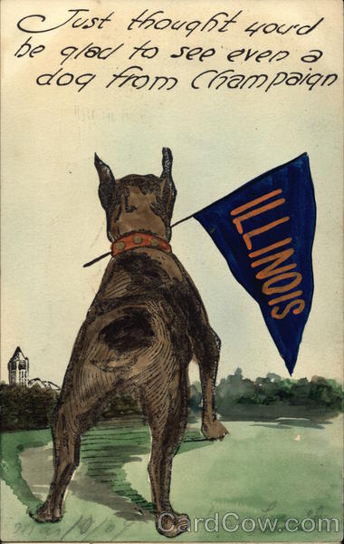 Hand Drawn Dog Holding University of Illinois Pennant