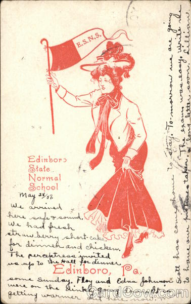 Edinboro State Normal School College Girl with Flag